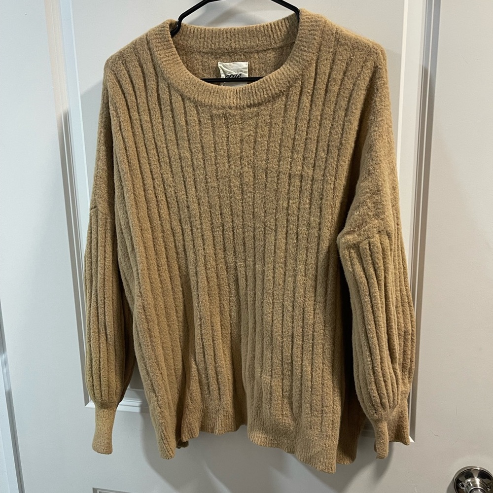Aerie Cozy Tan Ribbed Sweater Women’s Size Medium